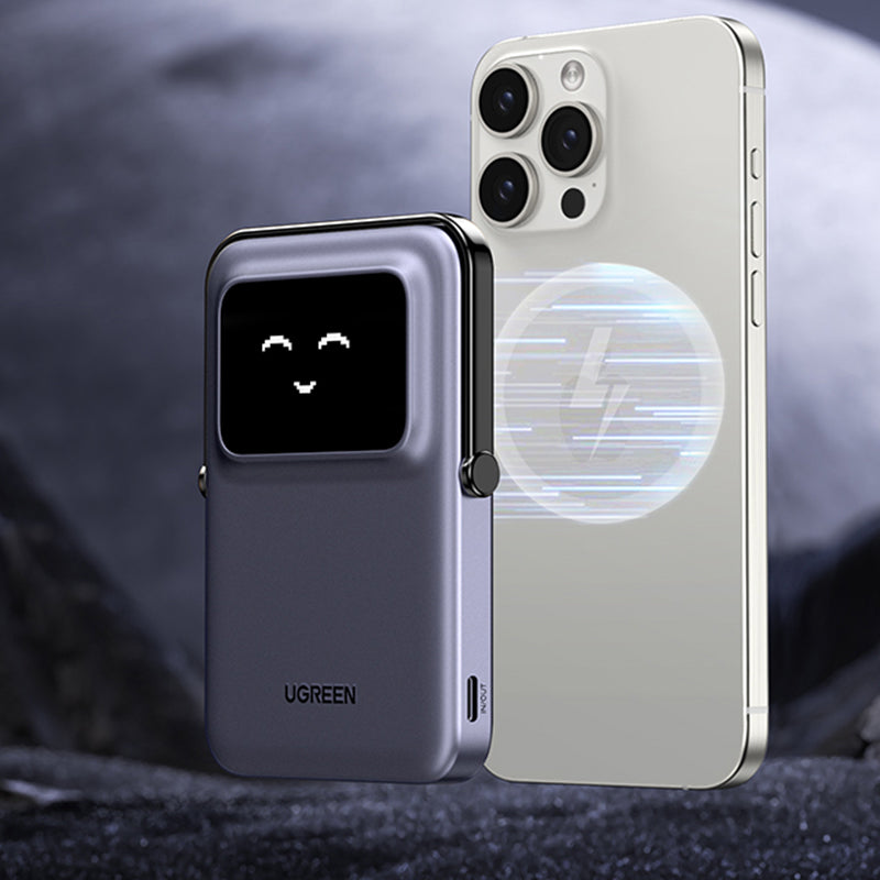 Batteria Esterna Wireless UGREEN PB571 Uno, 5000mAh, 20W, PD + FQI, 1 x QI - 1 x USB-C, Viola