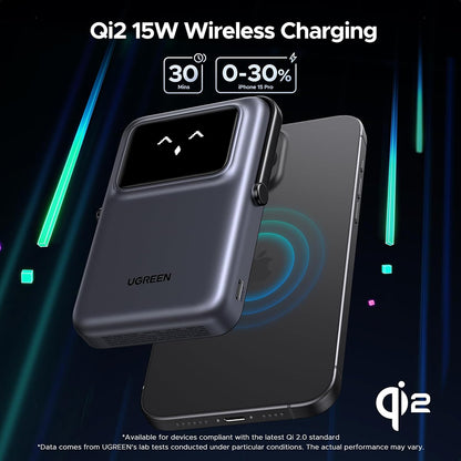 Batteria Esterna Wireless UGREEN PB764 Uno, 10000mAh, 20W, PD + FQI, 1 x QI - 1 x USB-C, Grigio