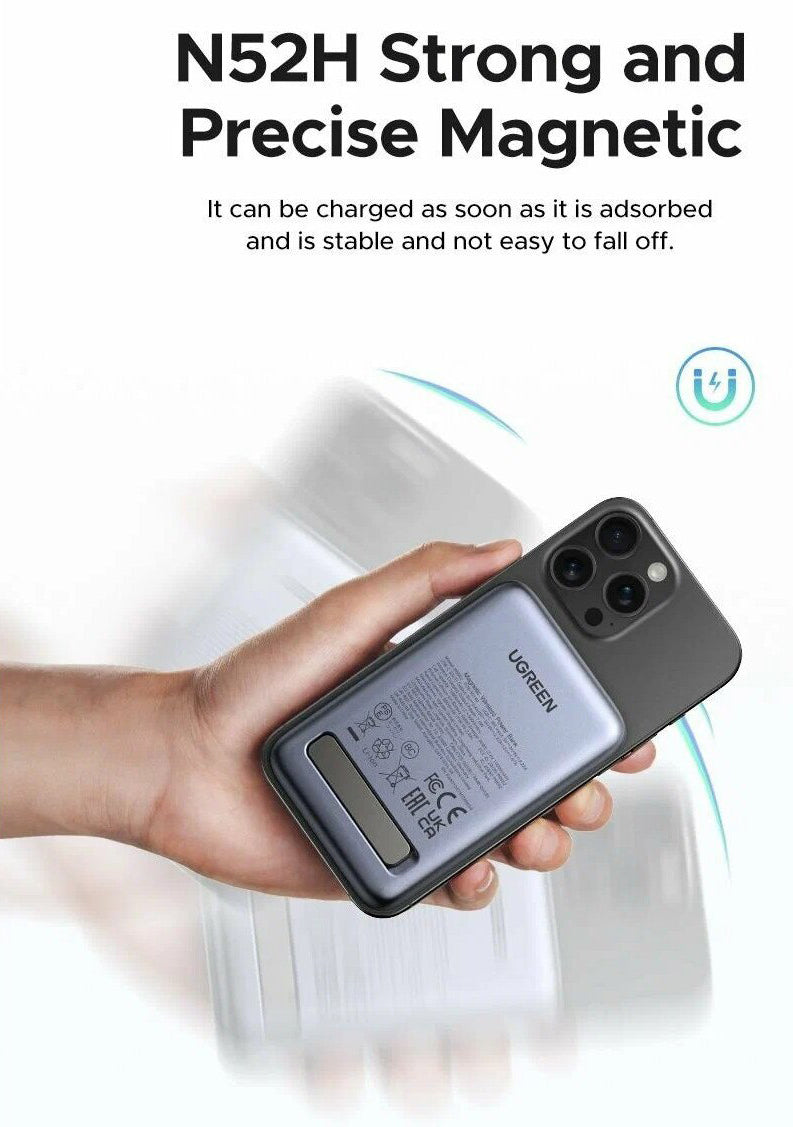 Batteria Esterna Wireless UGREEN PB562, 10000mAh, 20W, PD + FQI, 1 x QI - 1 x USB-C, Nera