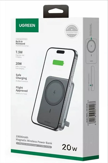 Batteria Esterna Wireless UGREEN PB561, 10000mAh, 20W, PD + FQI, 1 x QI - 1 x USB-C, Nera