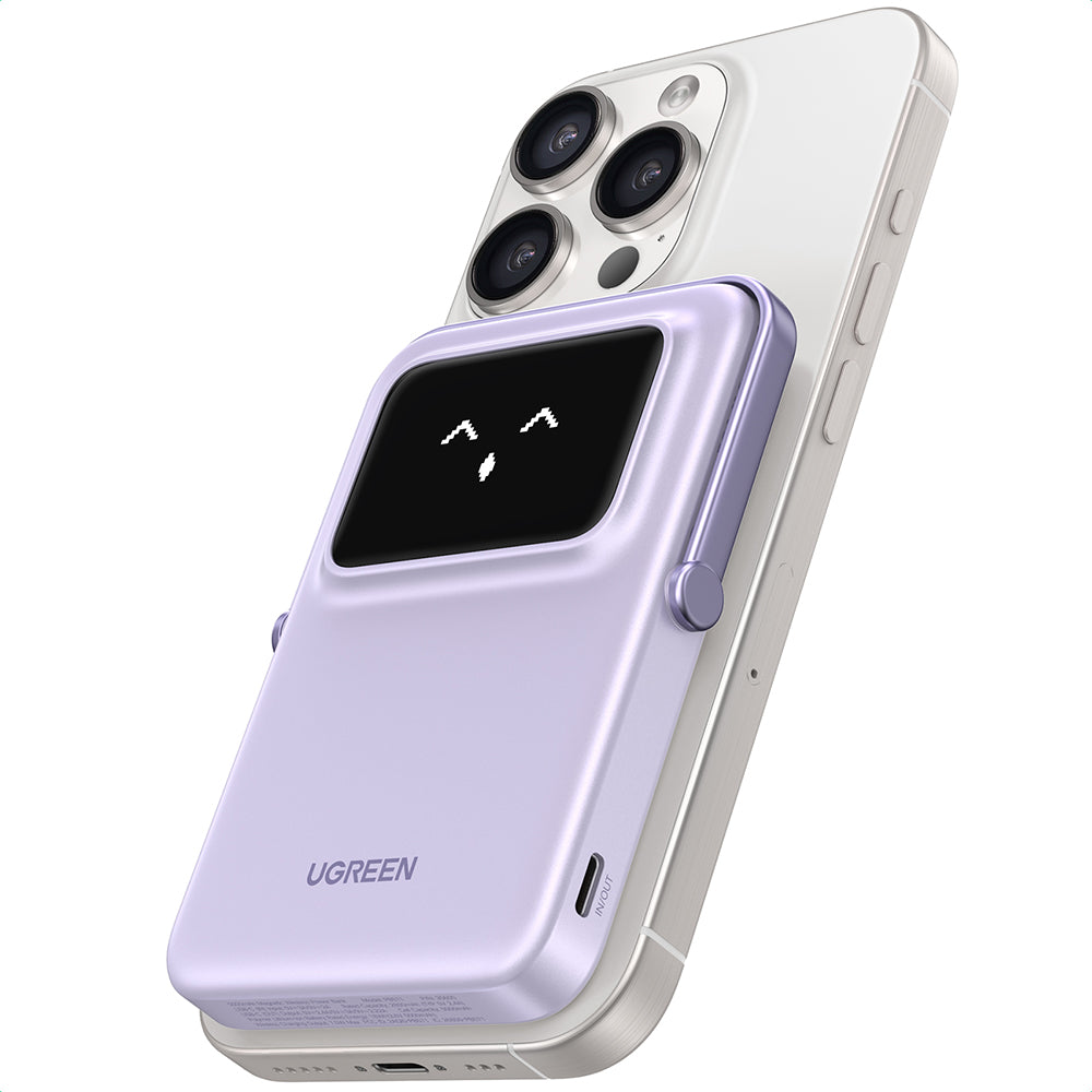 Batteria Esterna Wireless UGREEN PB571 Uno, 5000mAh, 20W, PD + FQI, 1 x QI - 1 x USB-C, Viola