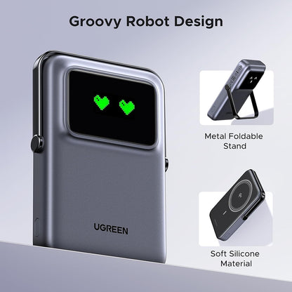 Batteria Esterna Wireless UGREEN PB764 Uno, 10000mAh, 20W, PD + FQI, 1 x QI - 1 x USB-C, Grigio
