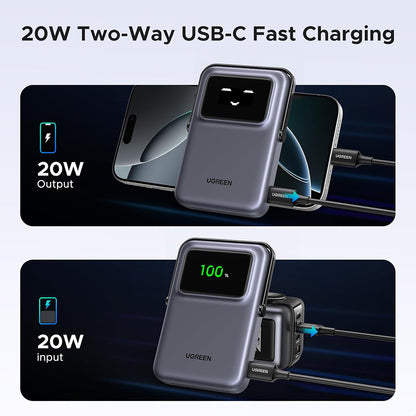 Batteria Esterna Wireless UGREEN PB764 Uno, 10000mAh, 20W, PD + FQI, 1 x QI - 1 x USB-C, Grigio