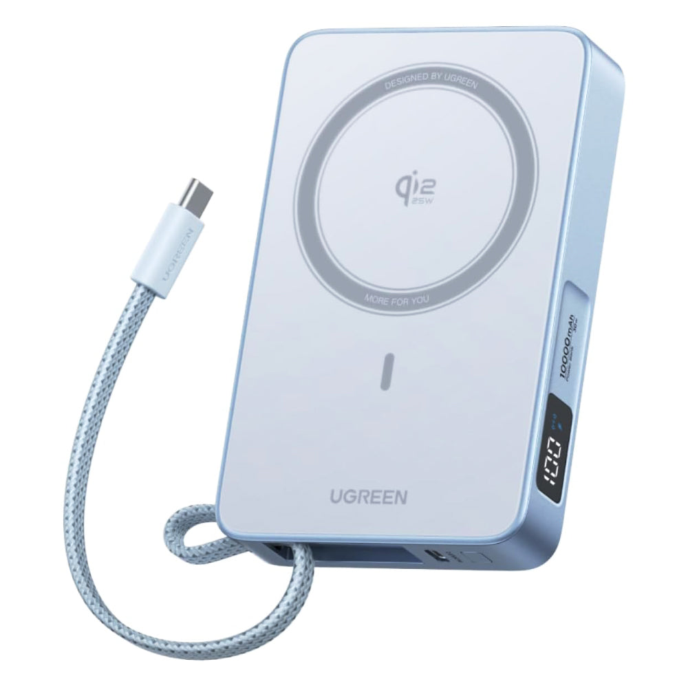 Batteria Esterna Wireless UGREEN MagFlow PB773 (65958B), 10000mAh, 25W, PD + FQI, 1 x QI - 2 x USB-C, Blu