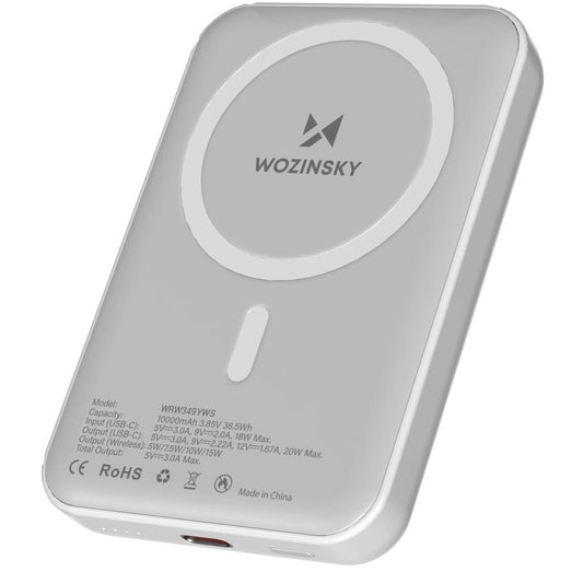 Batteria Esterna Wireless WZK WRW349YWS, 10000mAh, 20W, PD + FQI, 1 x QI - 1 x USB-C, Bianca