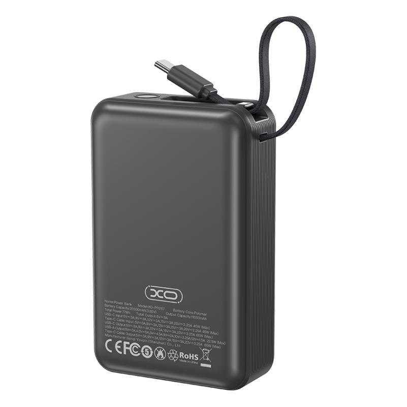 Batteria Esterna XO Design PR267, 20000mAh, 65W, QC + PD, 1 x USB-A - 2 x USB-C, Grigio