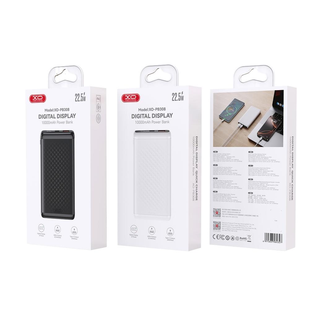 Batteria Esterna XO Design PB308, 10000mAh, 22.5W, QC + PD, 1 x USB-A - 1 x USB-C, Nera