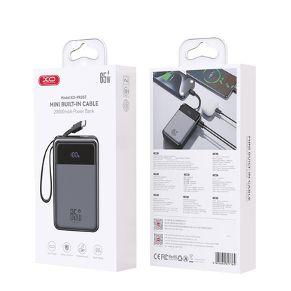 Batteria Esterna XO Design PR267, 20000mAh, 65W, QC + PD, 1 x USB-A - 2 x USB-C, Grigio
