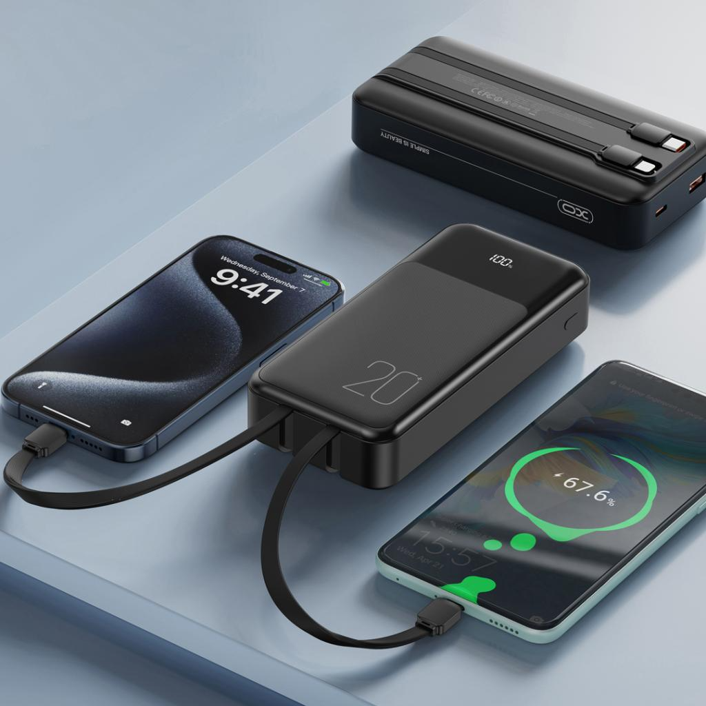 Batteria Esterna XO Design PR249, 20000mAh, 22.5W, QC + PD, 1 x Lightning - 1 x USB-A - 2 x USB-C, Nera