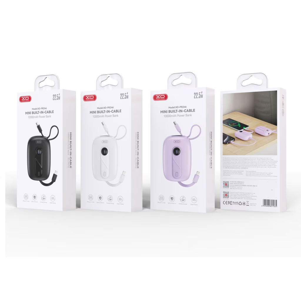 Batteria Esterna XO Design PR246, 10000mAh, 22.5W, PD, 1 x Lightning - 2 x USB-C, Viola
