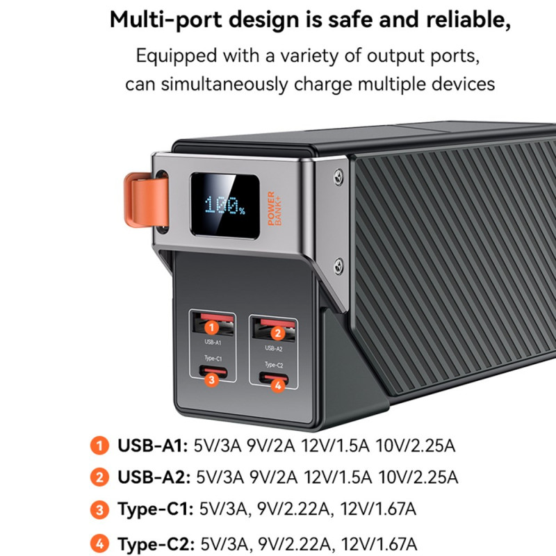Batteria Esterna Yesido YP62, 30000mAh, 22.5W, QC + PD, 2 x USB-A - 2 x USB-C, Nera