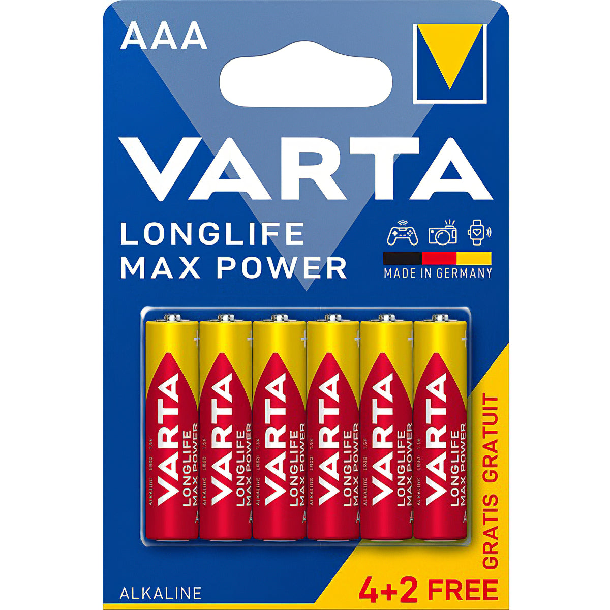 Varta Longlife Max Power 4703 batterie, AAA / LR3, Set di 6 pezzi