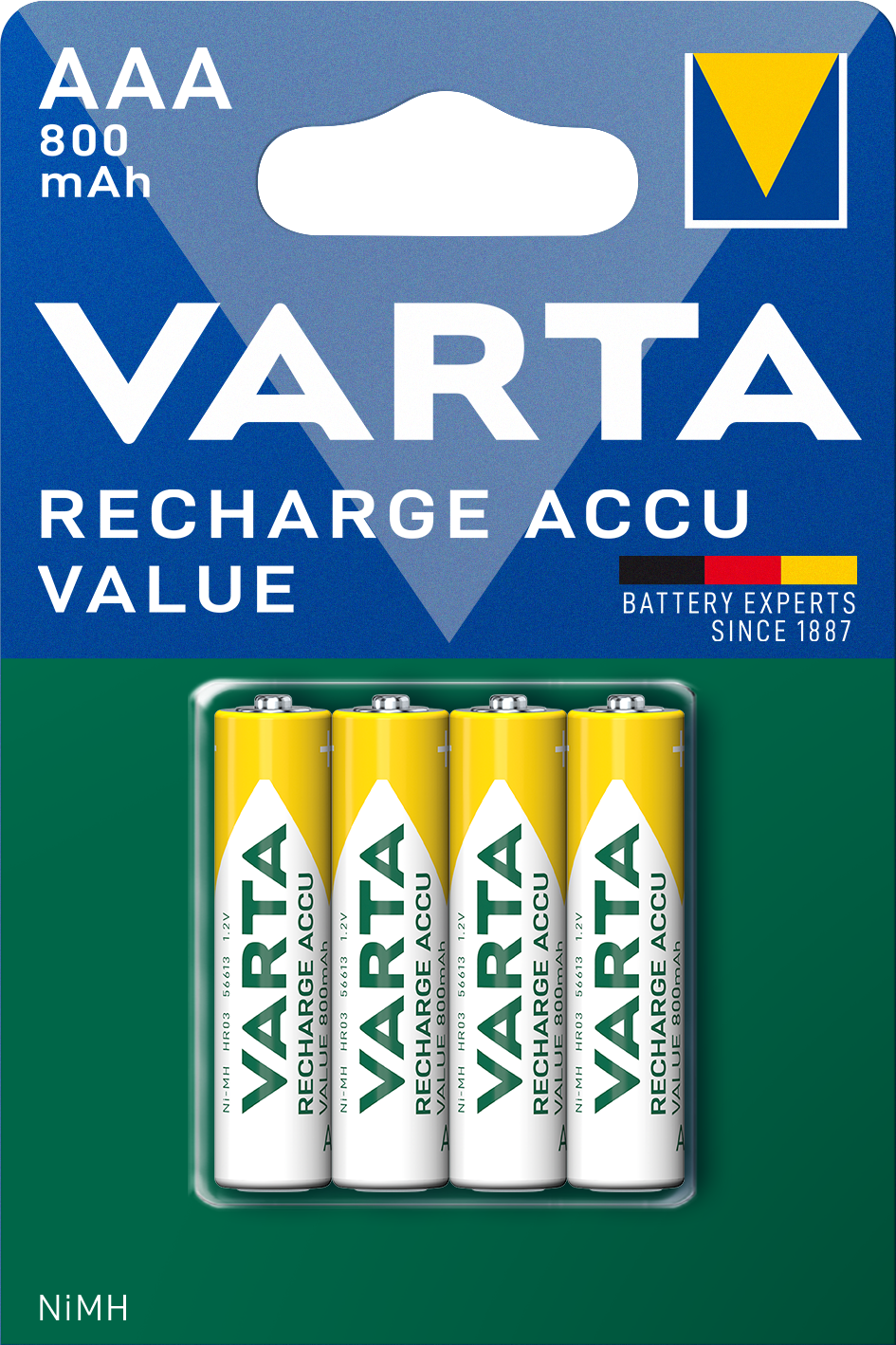 Batteria ricaricabile Varta Professional, AAA / LR3, 800mAh, set di 4 pezzi