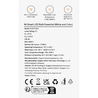 Lampadina LED Xiaomi Essential, Wi-Fi, E27, 9W, 1700K - 6500K, 950lm BHR5743EU BHR5743EU 