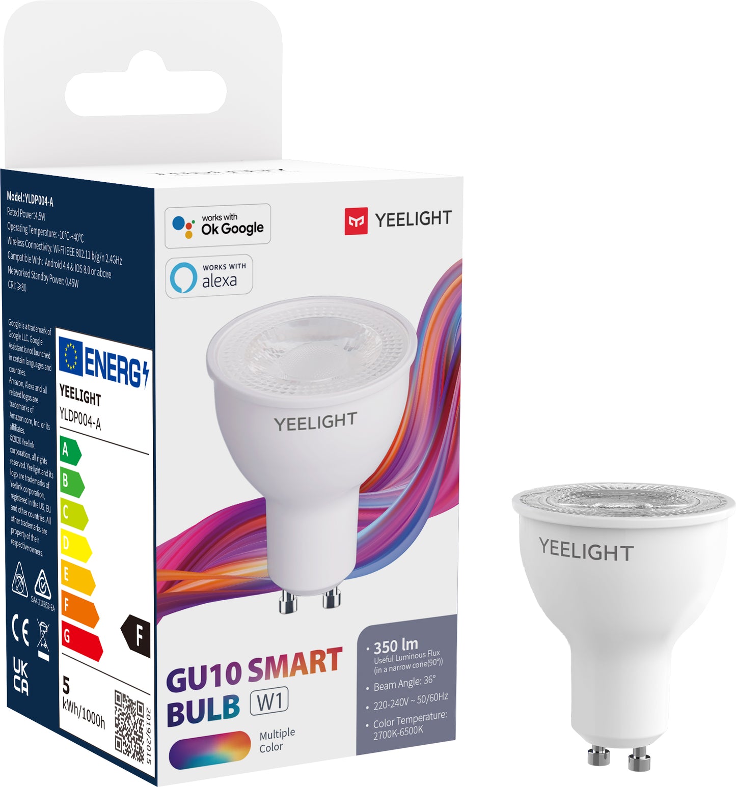 Lampadina LED Yeelight W1, Wi-Fi, GU10, 4.5W, 2700K - 6500K, 350lm, Multicolore YLDP004-A