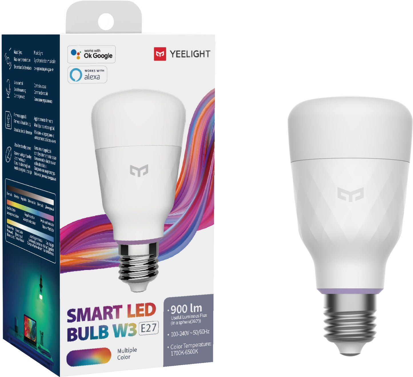 Yeelight W3 Lampadina LED, Wi-Fi, E27, 8W, 1700K - 6500K, 900lm, Multicolore YLDP005 YLDP005