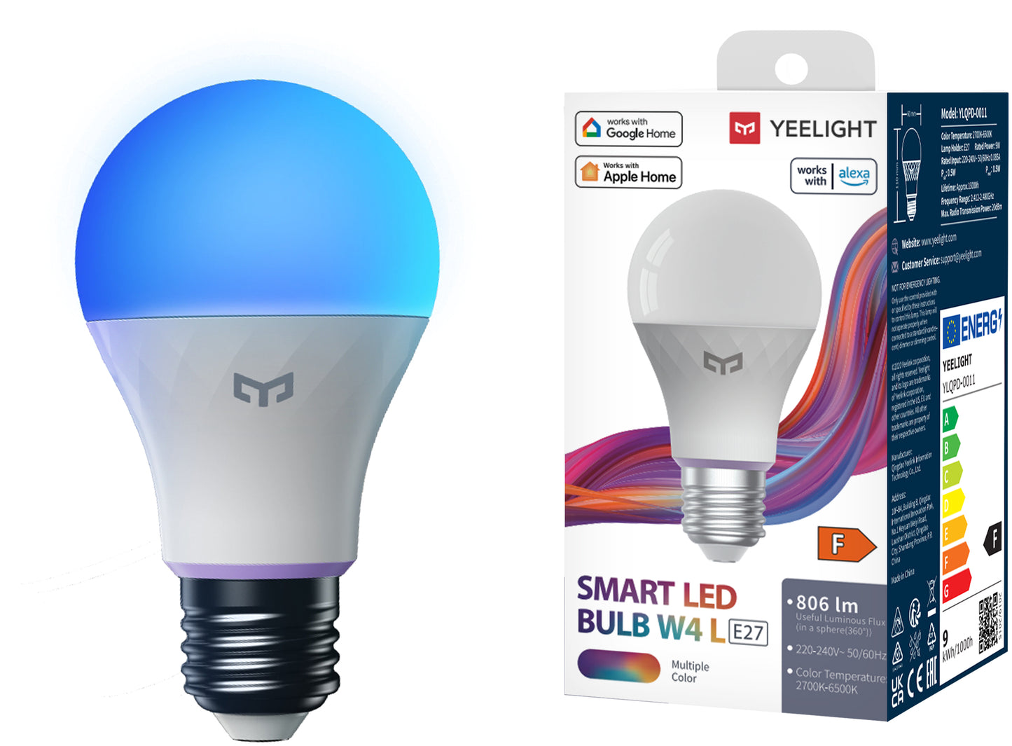 Yeelight W4 Lite Lampadina LED, Wi-Fi, E27, 9W, 2700K - 6500K, 806lm, Multicolore YLQDP-0011 YLQDP-0011