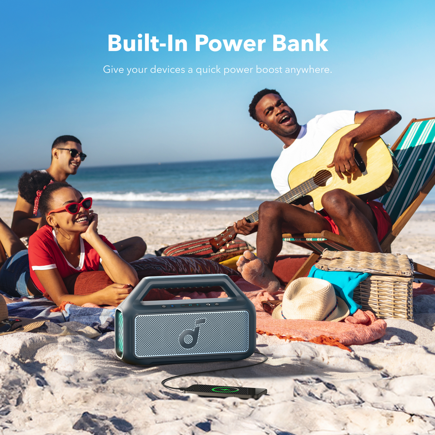 Cassa Portatile Bluetooth Anker SoundCore Boom 2 Nuova Versione, 80W, TWS, RGB, Impermeabile, Blu A3138032