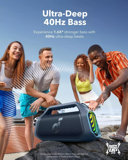 Cassa Portatile Bluetooth Anker SoundCore Boom 2 Plus Nuova Versione, 140W, TWS, RGB, Impermeabile, Blu A3134032