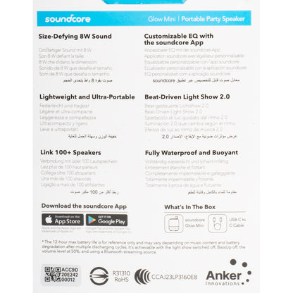 Altoparlante Bluetooth portatile Anker SoundCore Glow Mini, 8W, RGB, impermeabile, nero A3136G11 