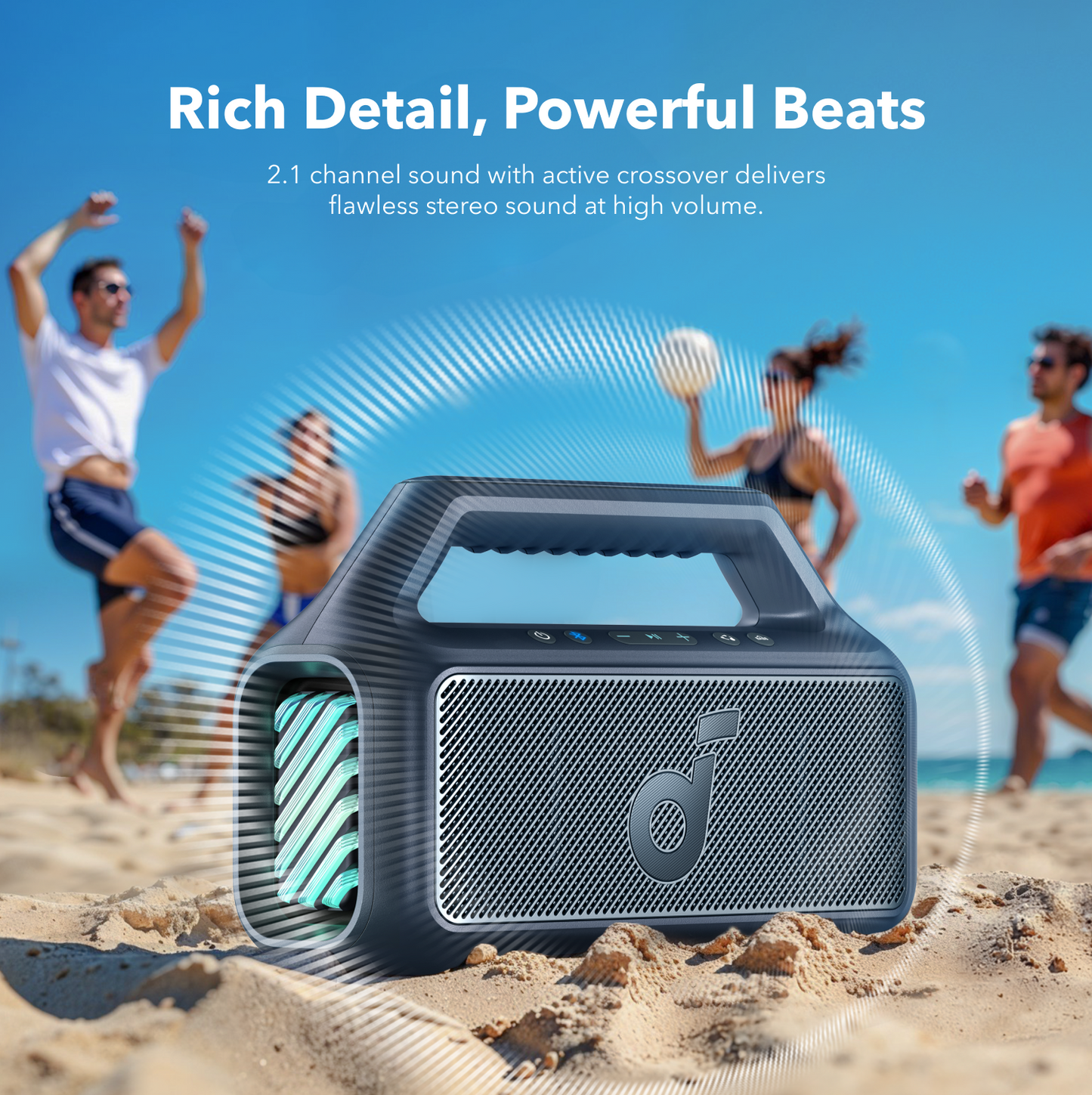 Cassa Portatile Bluetooth Anker SoundCore Boom 2 Nuova Versione, 80W, TWS, RGB, Impermeabile, Blu A3138032