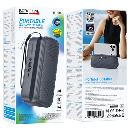 Altoparlante portatile Bluetooth Borofone BR108 Serenjoy, 5 W, TWS, grigio