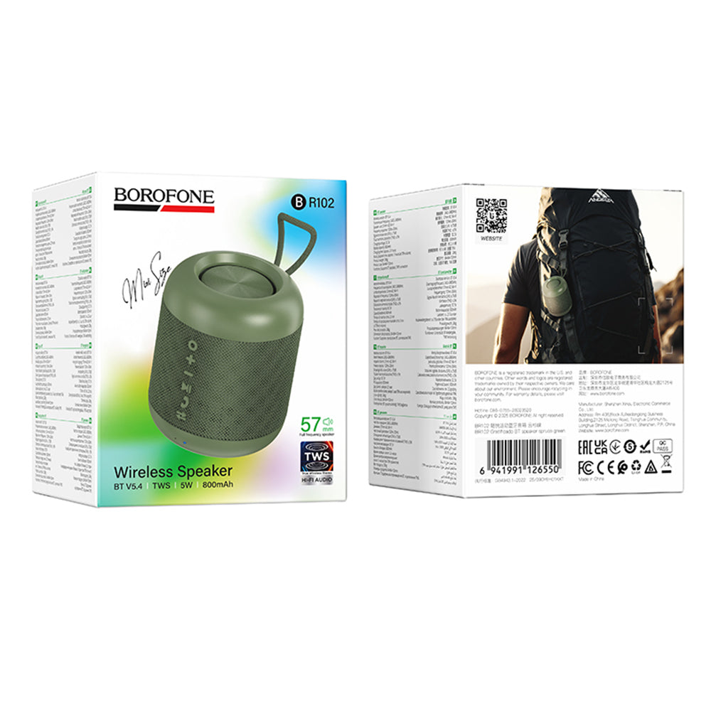 Cassa Portatile Bluetooth Borofone BR102 Gratificado, 5W, TWS, Verde