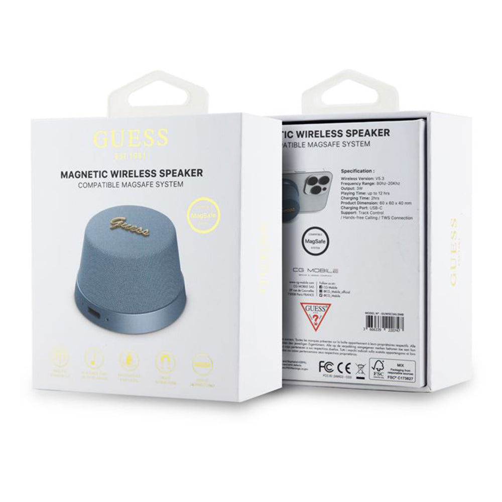 Cassa Portatile Bluetooth Guess Stand Magnetico Script Metallo, 3W, Blu