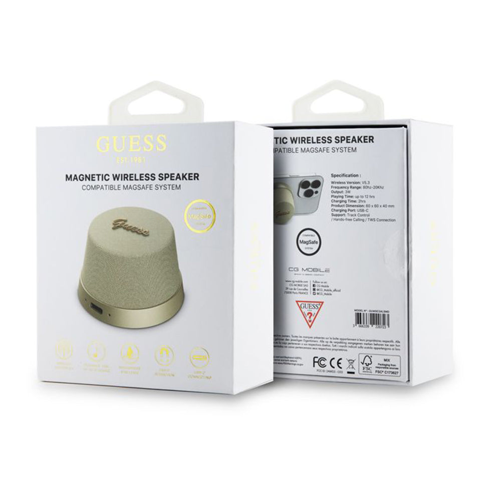 Cassa Portatile Bluetooth Guess Stand Magnetico Script Metallo, 3W, Dorata