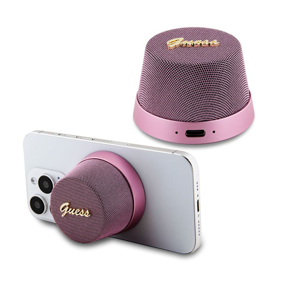 Cassa Portatile Bluetooth Guess Stand Magnetico Script Metallo, 3W, Rosa