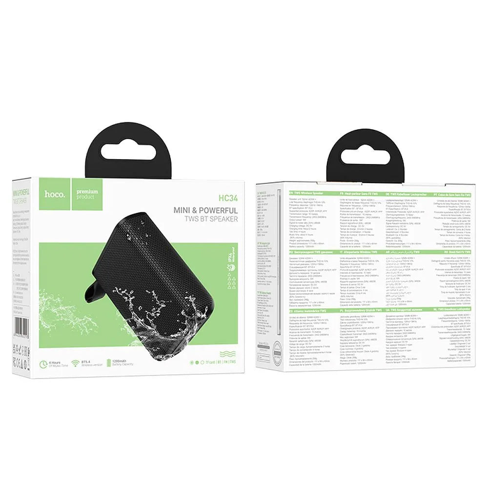 Cassa Portatile Bluetooth HOCO HC34, 5W, TWS, Impermeabile, Nera