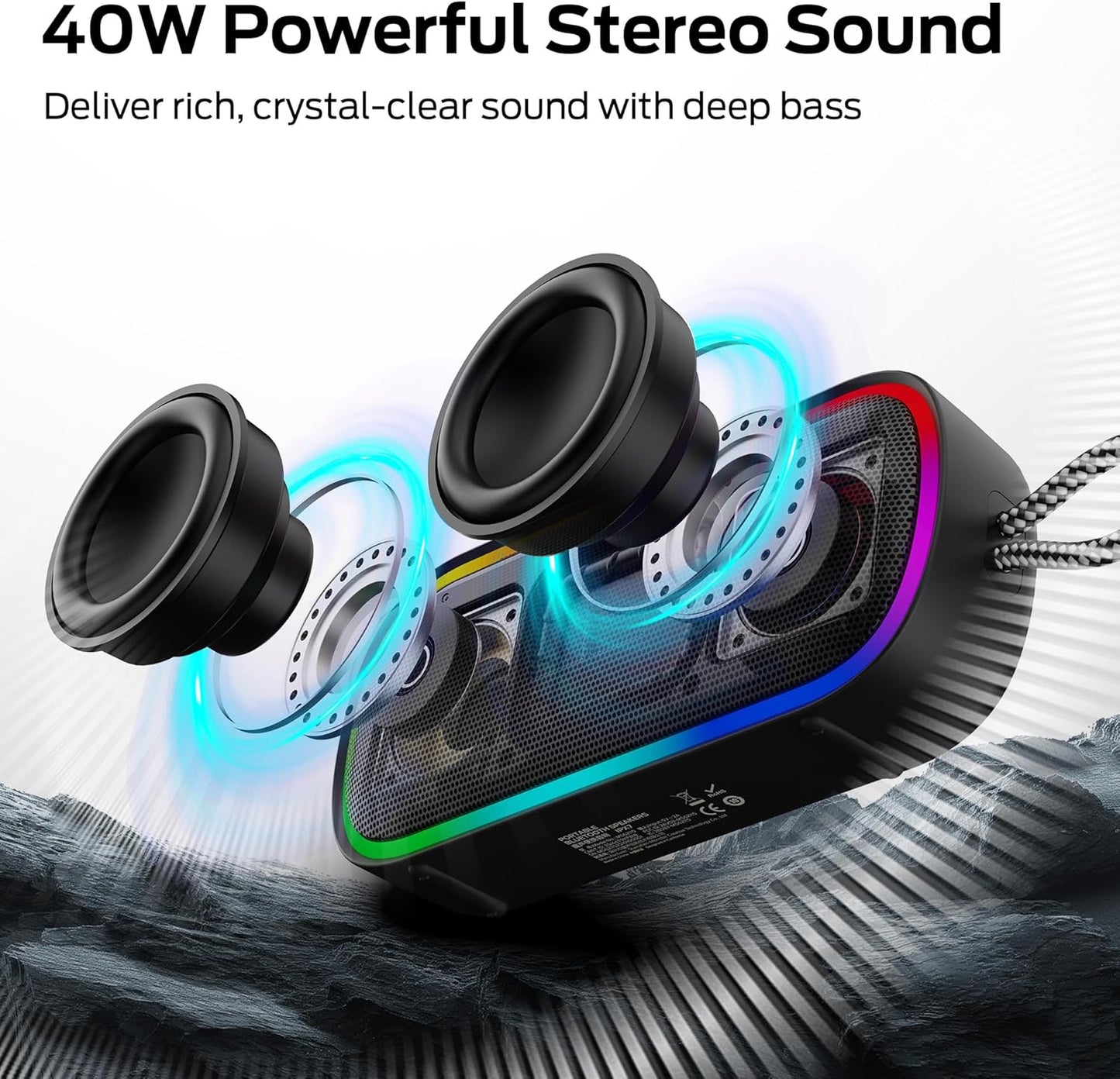 Cassa Portatile Bluetooth Monster S150 Plus, 40W, TWS, RGB, Impermeabile, Nera