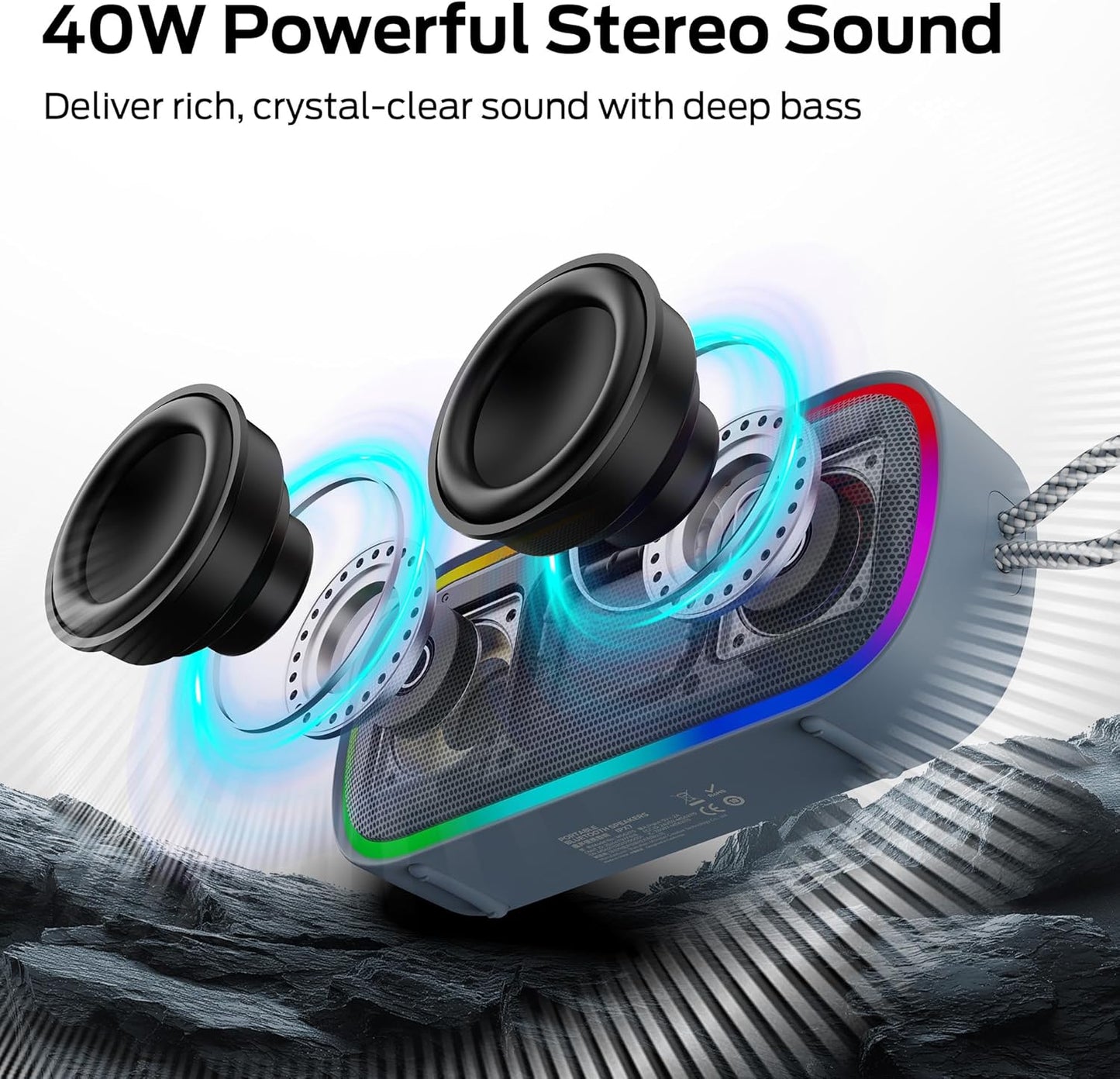 Cassa Portatile Bluetooth Monster S150 Plus, 40W, TWS, RGB, Impermeabile, Crema Chiaro