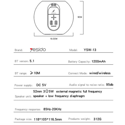 Cassa Portatile Bluetooth Yesido YSW13, 5W, RGB, Blu