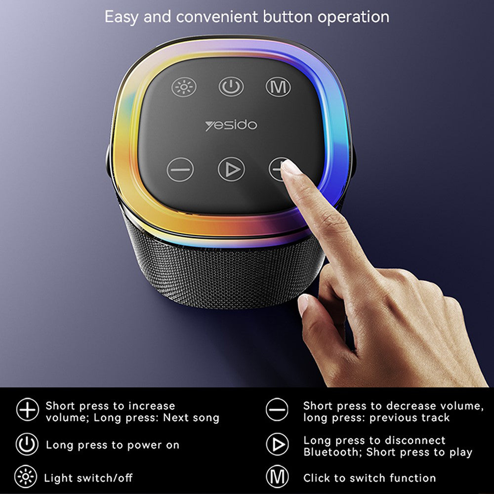 Cassa Portatile Bluetooth Yesido YSW25, 5W, RGB, Nera