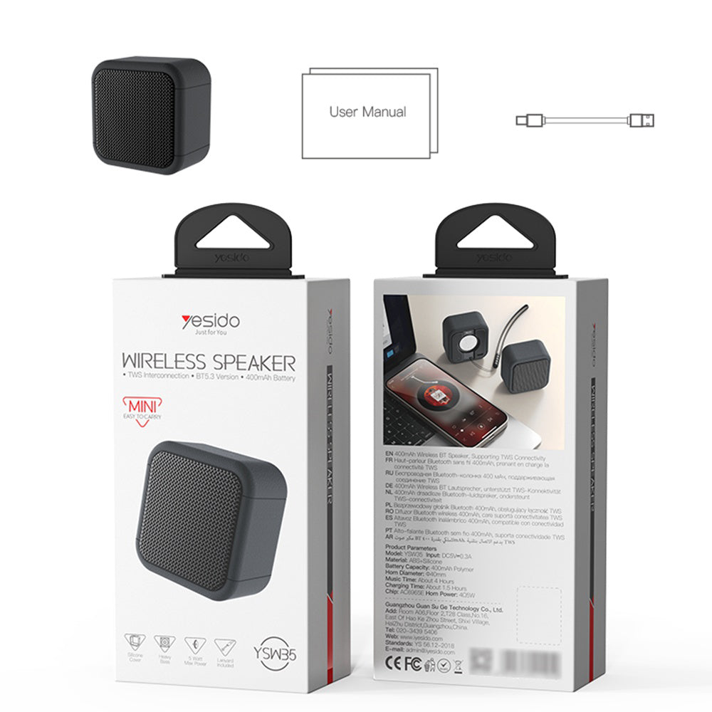 Cassa Portatile Bluetooth Yesido YSW35, 5W, TWS, Impermeabile, Nera
