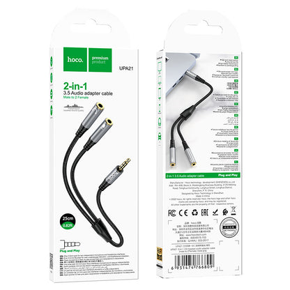 Adattatore Audio 3.5mm - 2 x 3.5mm HOCO UPA21-2, 0.25m, Nero