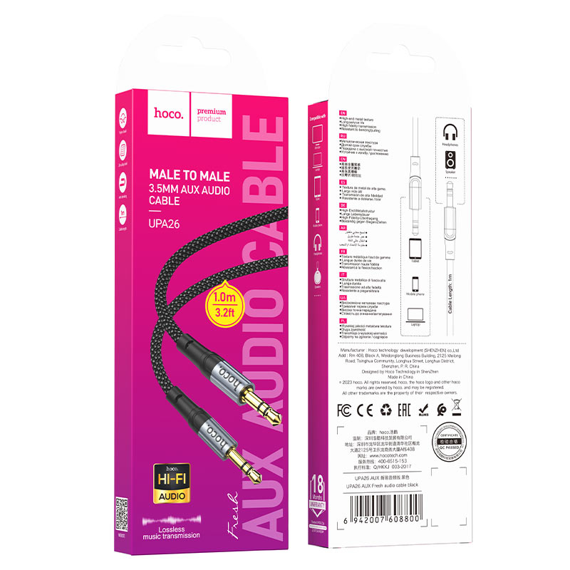 Cavo Audio 3.5mm - 3.5mm HOCO UPA26, 1m, Nero