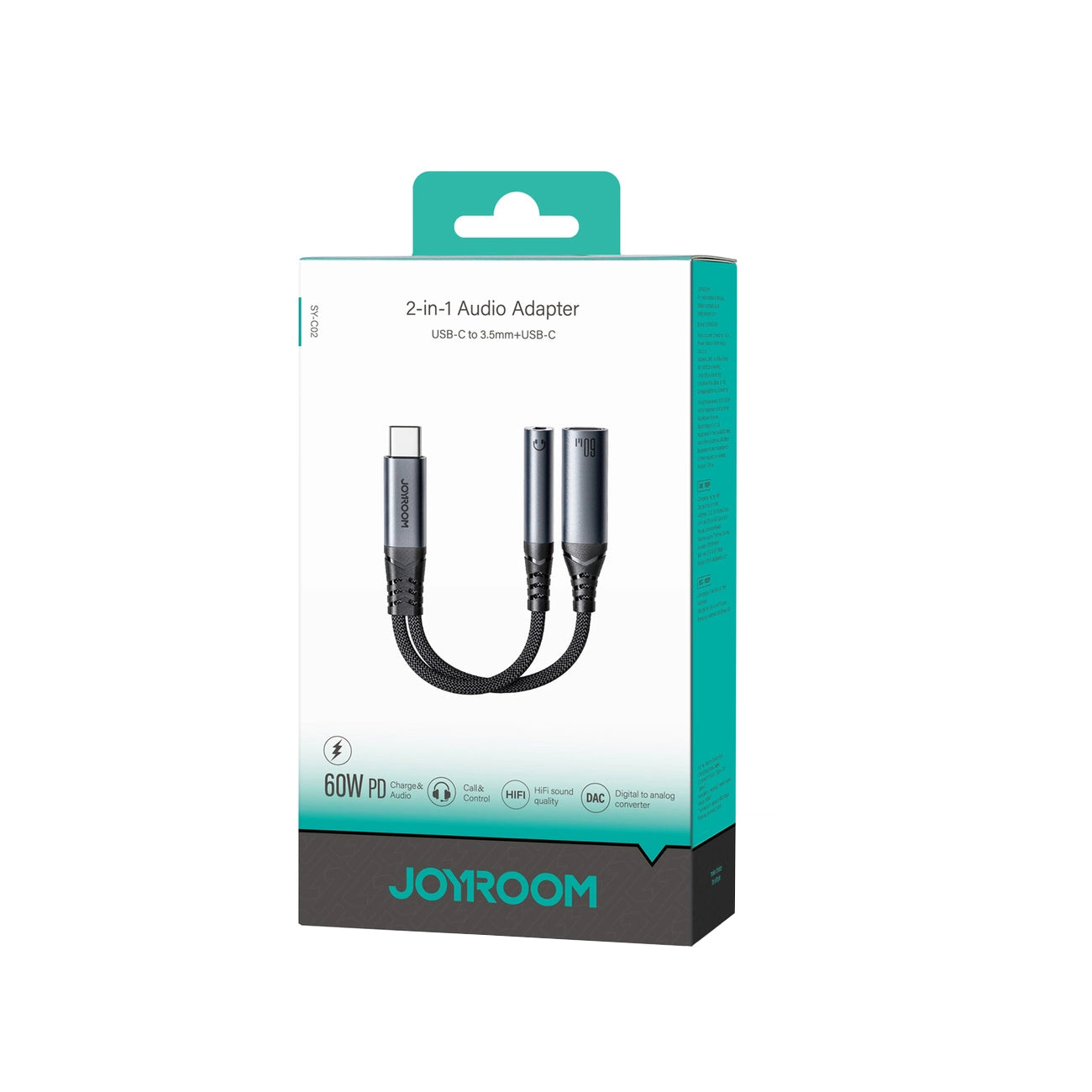 Cavo Audio USB-C - 3.5mm / USB-C Joyroom SY-C02, 0.14m, Nero
