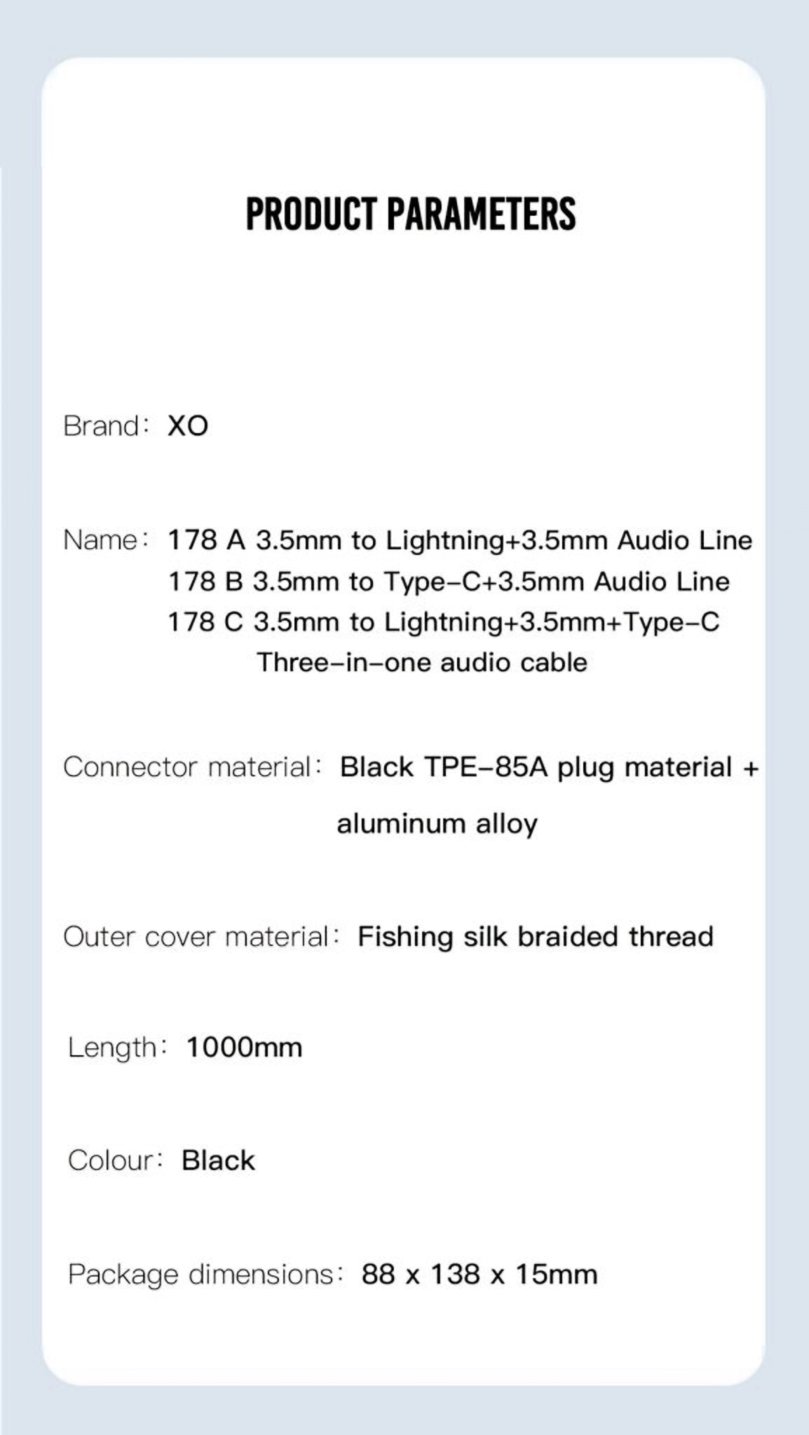Cavo Audio USB-C / 3.5mm - 3.5mm XO Design NB178B, 1m, Nero