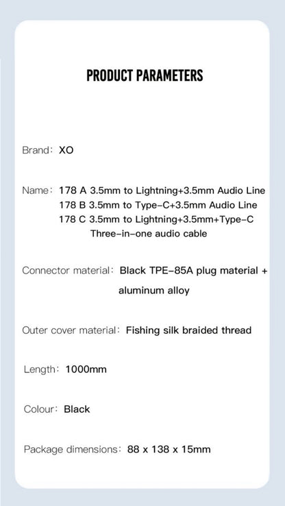 Cavo Audio USB-C / 3.5mm - 3.5mm XO Design NB178B, 1m, Nero