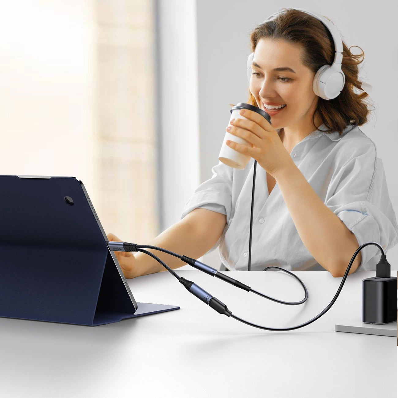 Cavo Audio USB-C - 3.5mm / USB-C Joyroom SY-C02, 0.14m, Nero