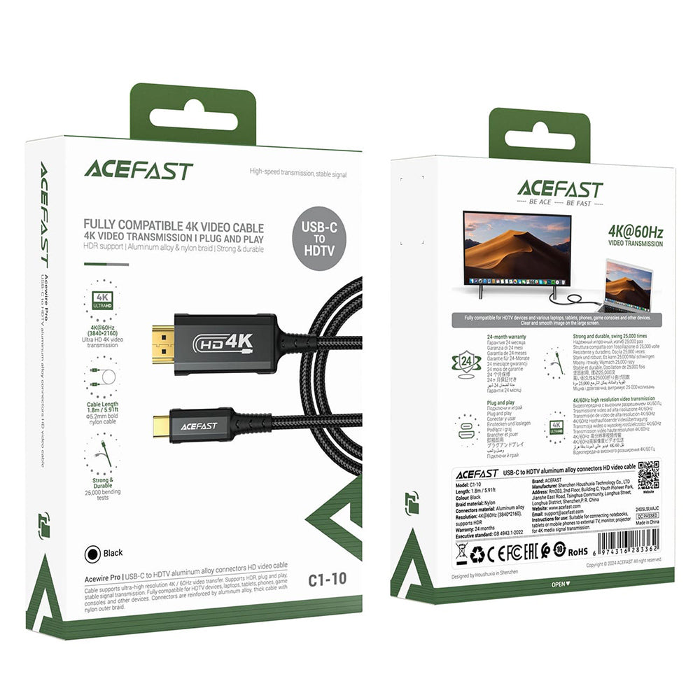 Cavo Audio e Video USB-C - HDMI Acefast C1-10, 1.8m, Nero