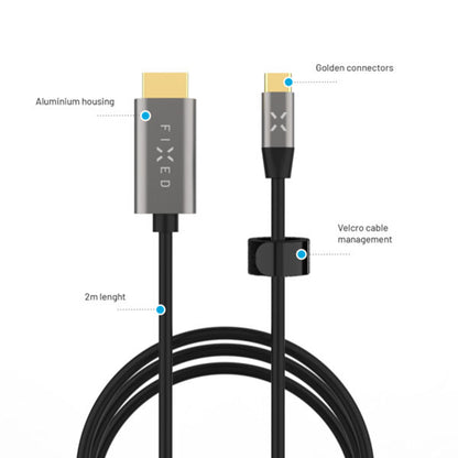 USB-C to HDMI Audio and Video Cable Fixed, 2m, Grey