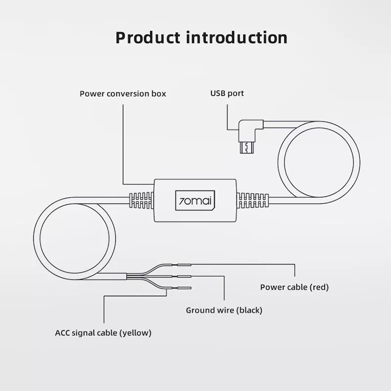 Kit Midrive 70mai hardwire UP02, microUSB, 3 m