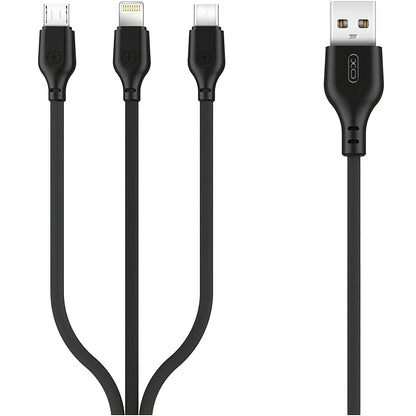 Cavo di Ricarica USB-A - Lightning / microUSB / USB-C XO Design NB103 3in1, 10W, 1m, Nero
