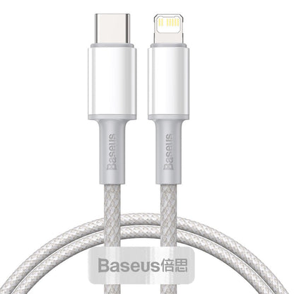 Cavo dati e ricarica intrecciato ad alta densità USB-C - Lightning Baseus, 20W, 2 m, bianco CATLGD-A02