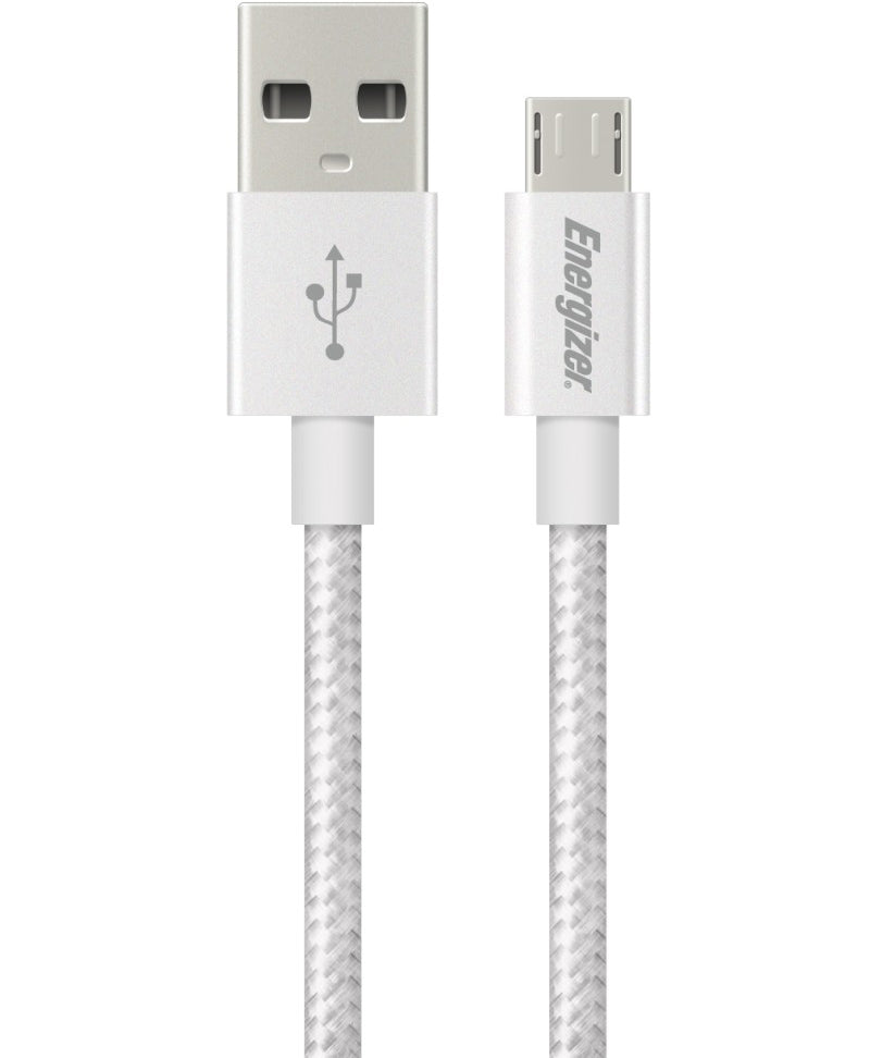 Cablu Date si Incarcare USB-A - microUSB Energizer Metallic, 18W, 1.2m, Alb C13UBMCGWH4