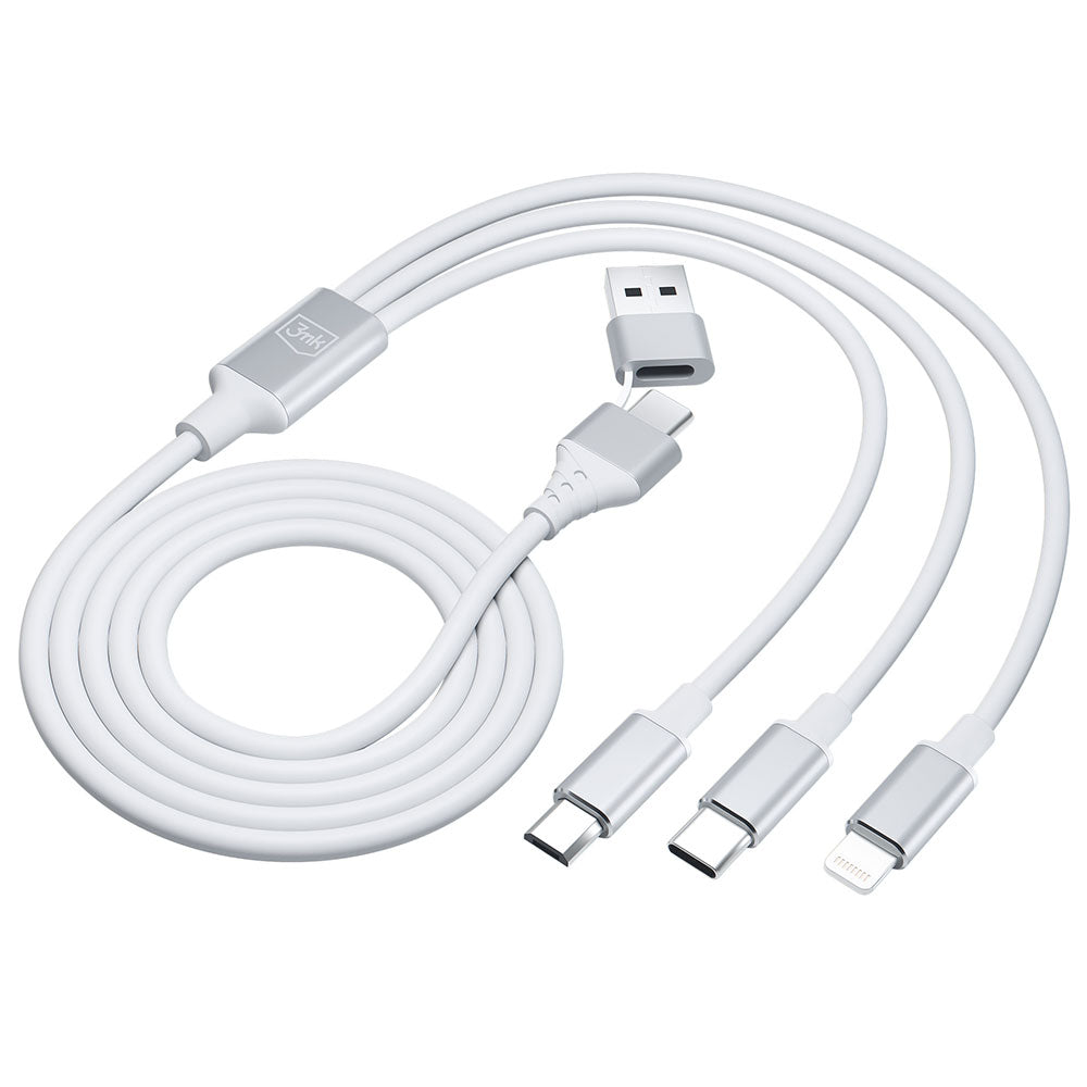 Cavo di ricarica USB-A / USB-C - Lightning / microUSB / USB-C 3MK Hyper 3in1, 12W, 1,5 m, bianco 