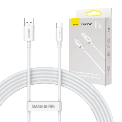 Cavo dati e ricarica USB-A - USB-C Baseus Serie Superior, 65W, 2m, bianco CAYS000901